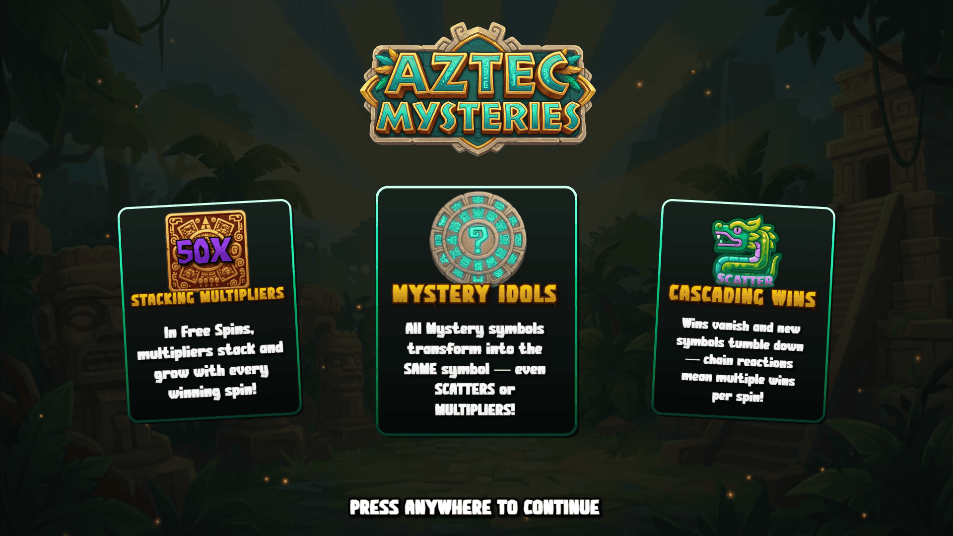 Aztec Mysteries slot intro screen