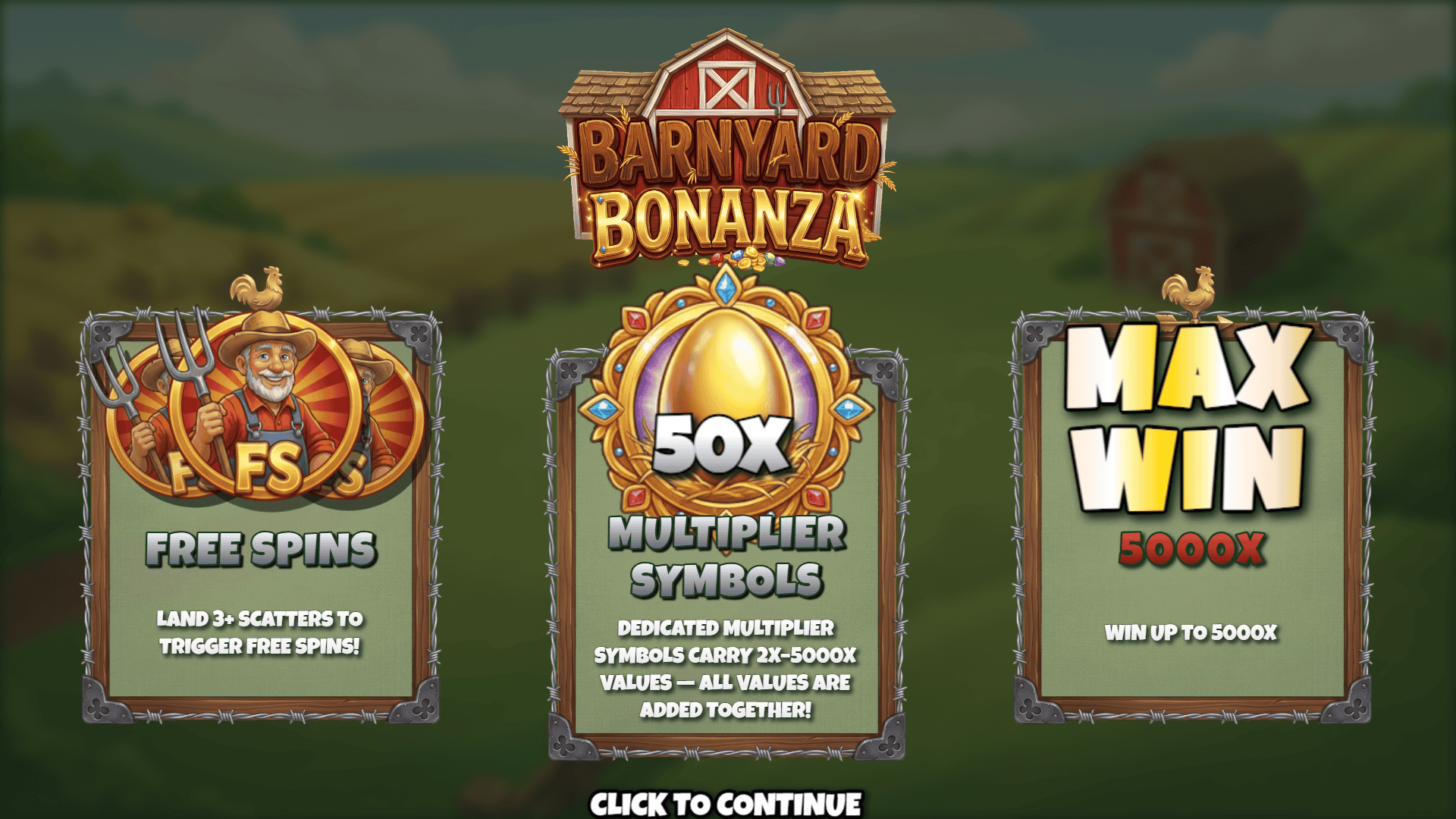 Barnyard Bonanza slot intro screen