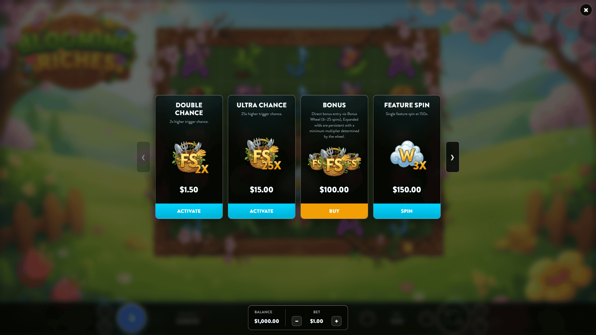Blooming Riches bonus buy menu