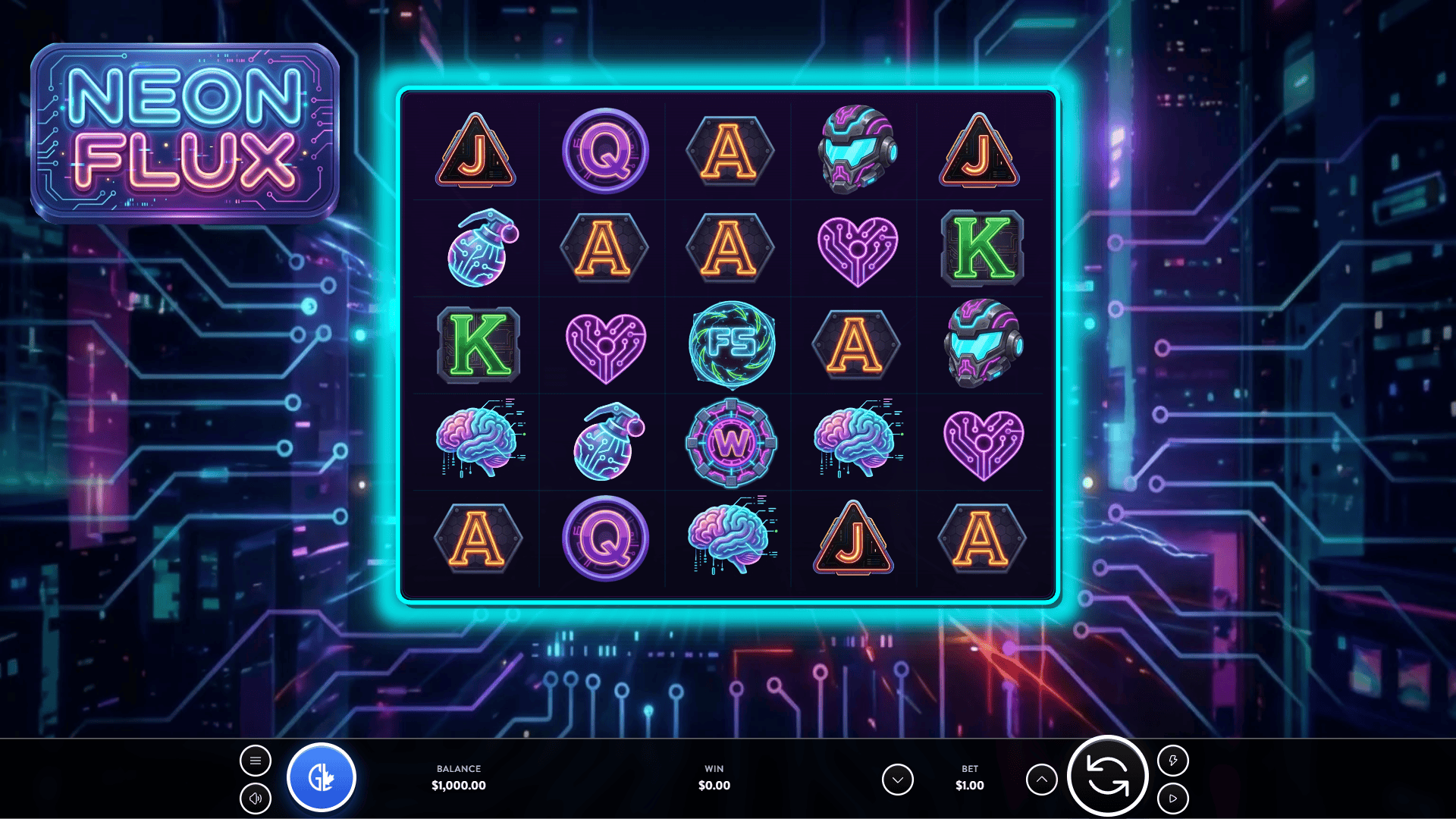 Neon Flux slot gameplay reels