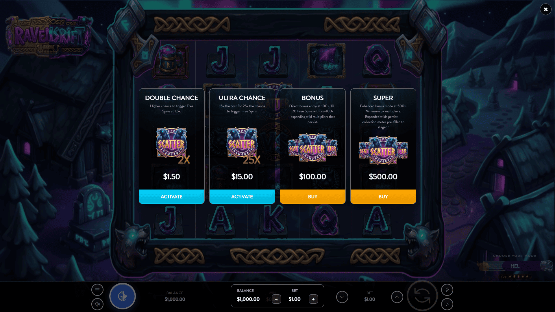 Ravensrift bonus buy menu