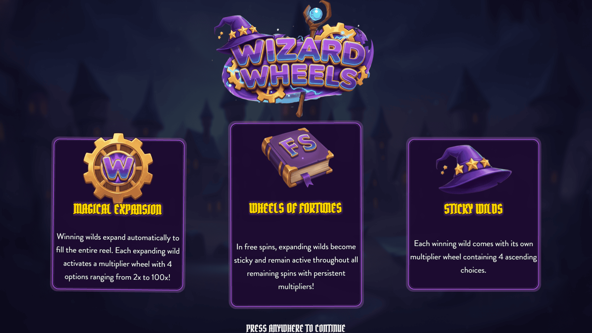 Wizard Wheels slot intro screen