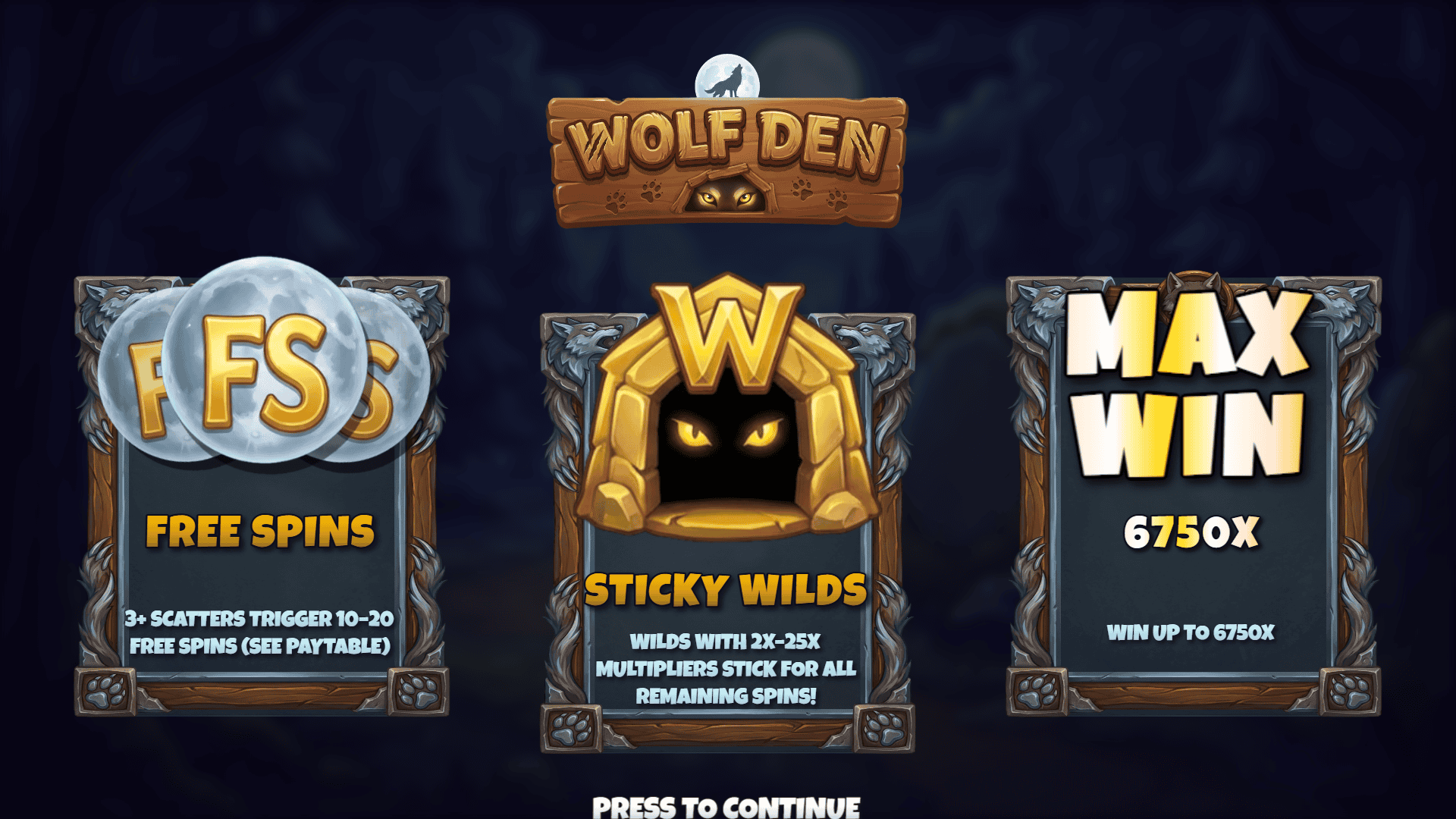 Wolf Den slot intro screen