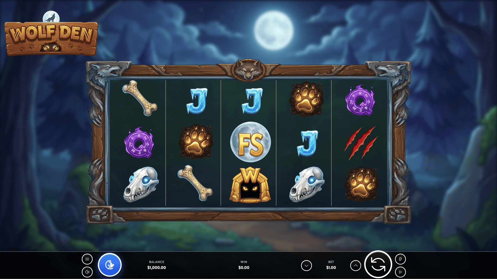 Wolf Den slot gameplay reels