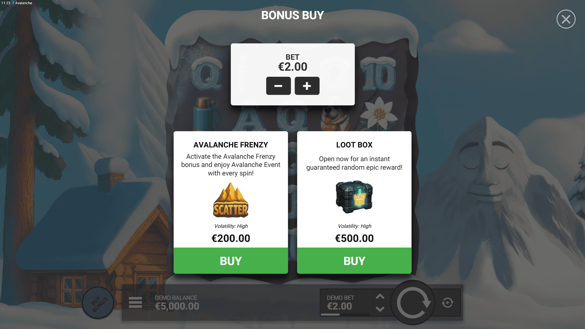 Avalanche bonus buy menu