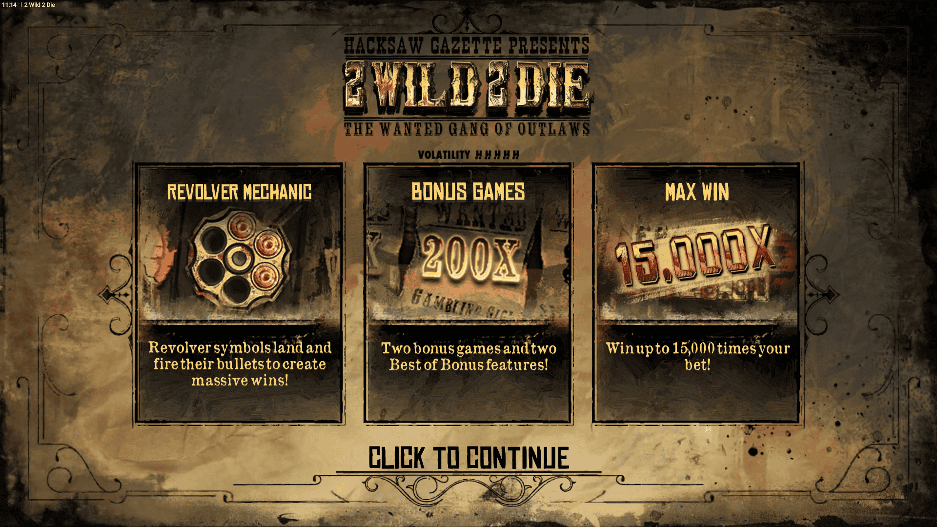 2 Wild 2 Die slot intro screen