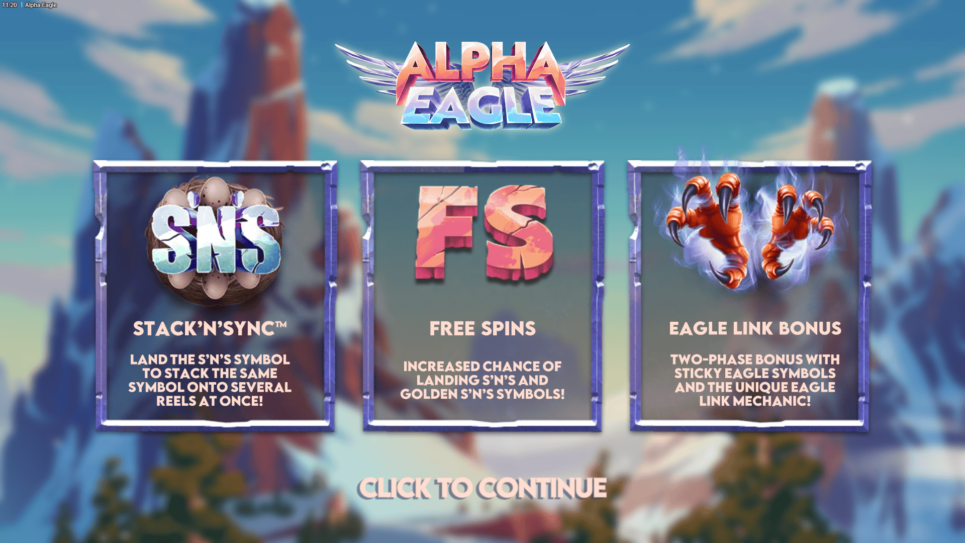 Alpha Eagle slot intro screen