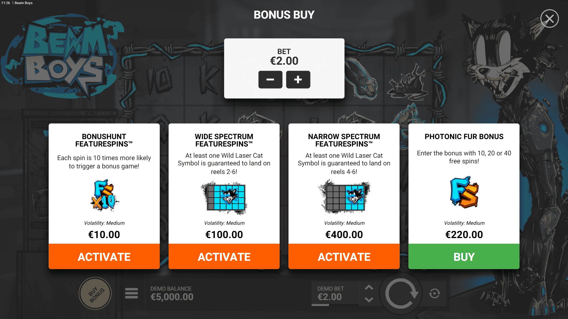 Beam Boys bonus buy menu