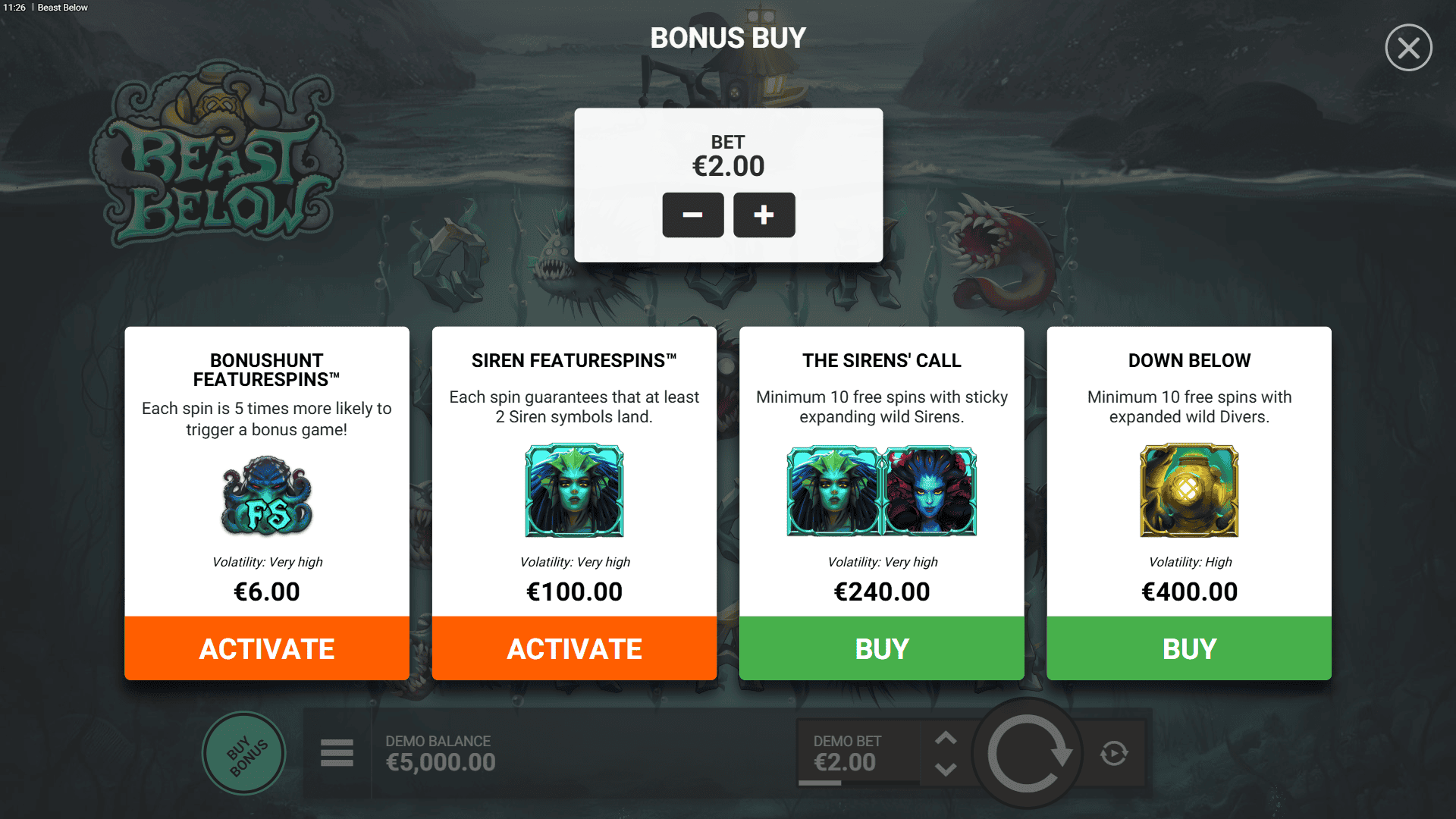 Beast Below bonus buy menu