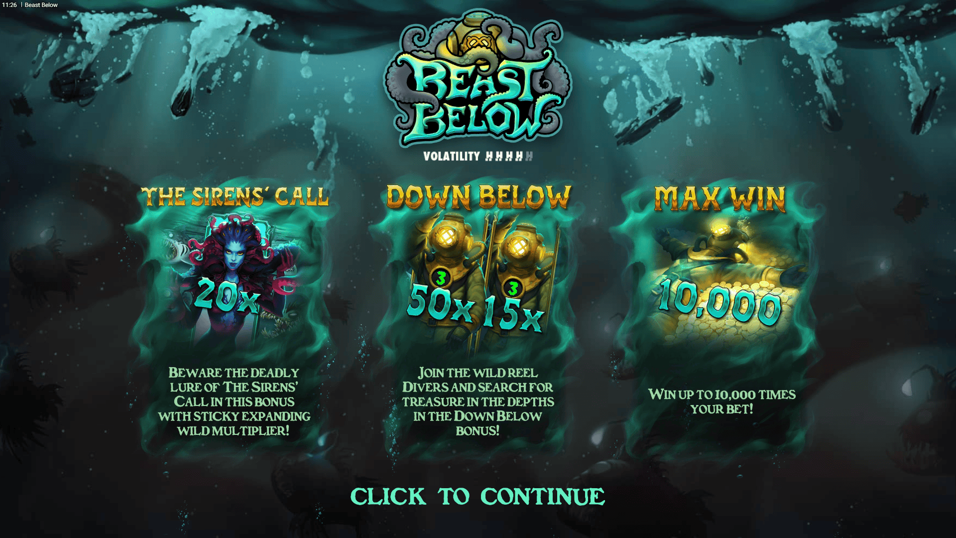 Beast Below slot intro screen