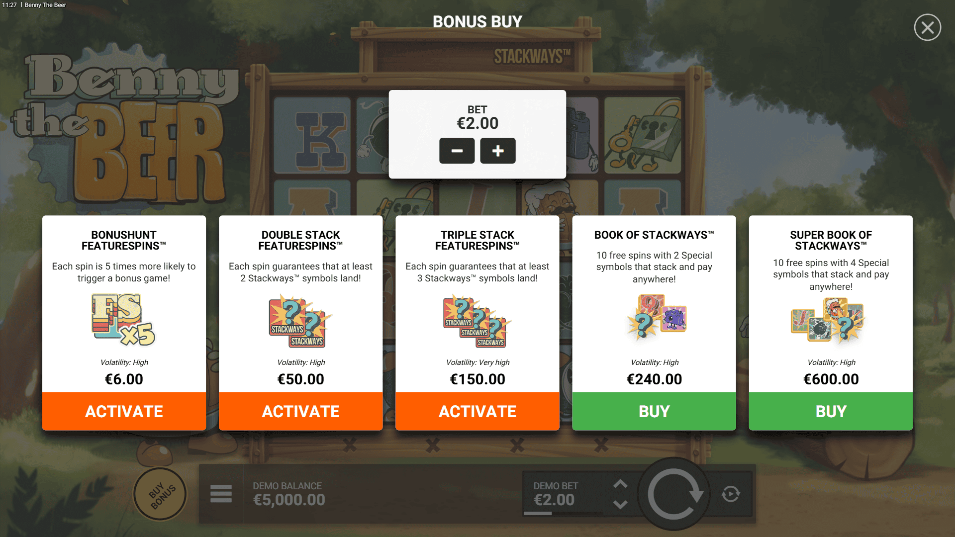 Benny the Beer bonus buy menu