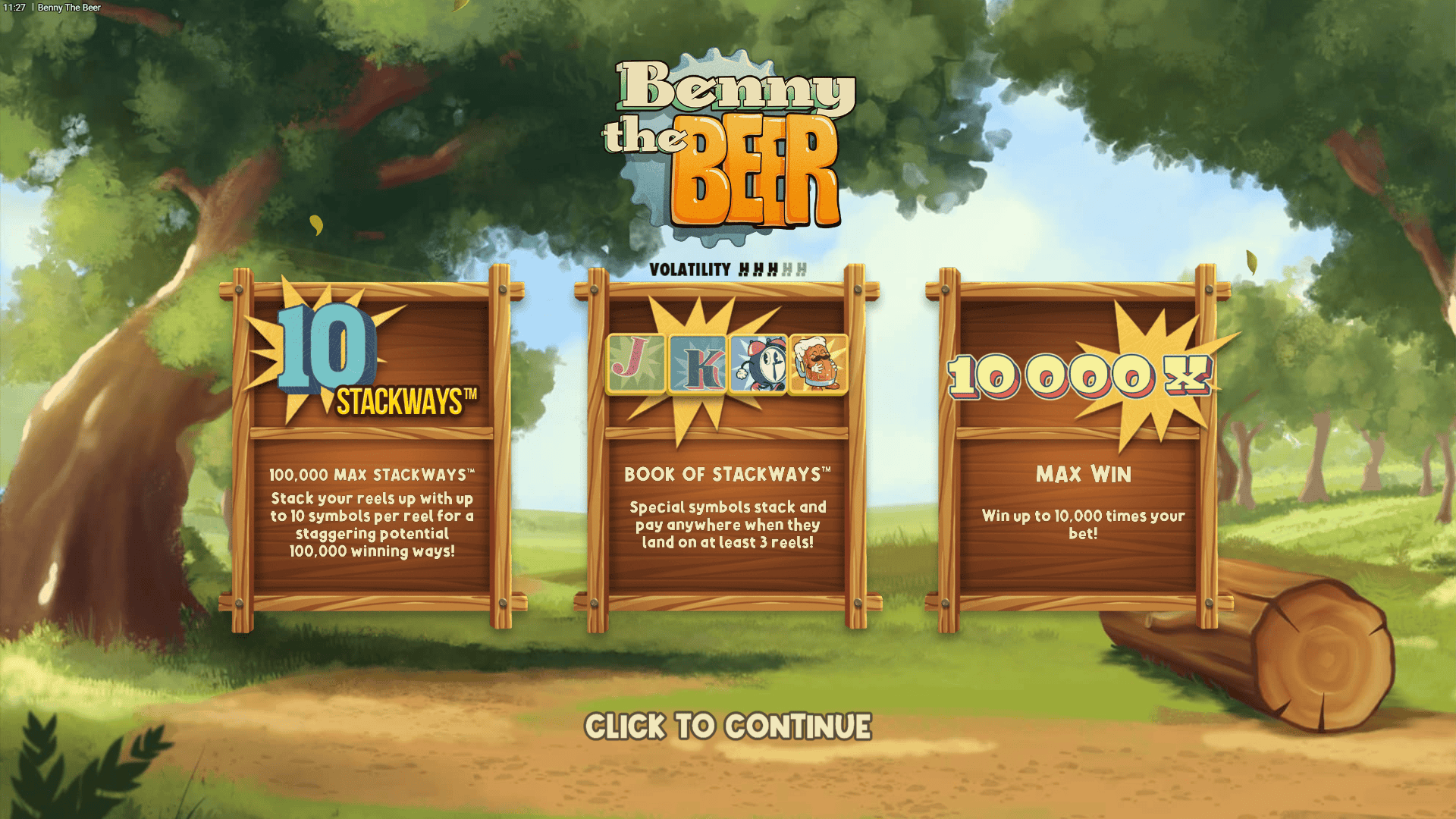 Benny the Beer slot intro screen
