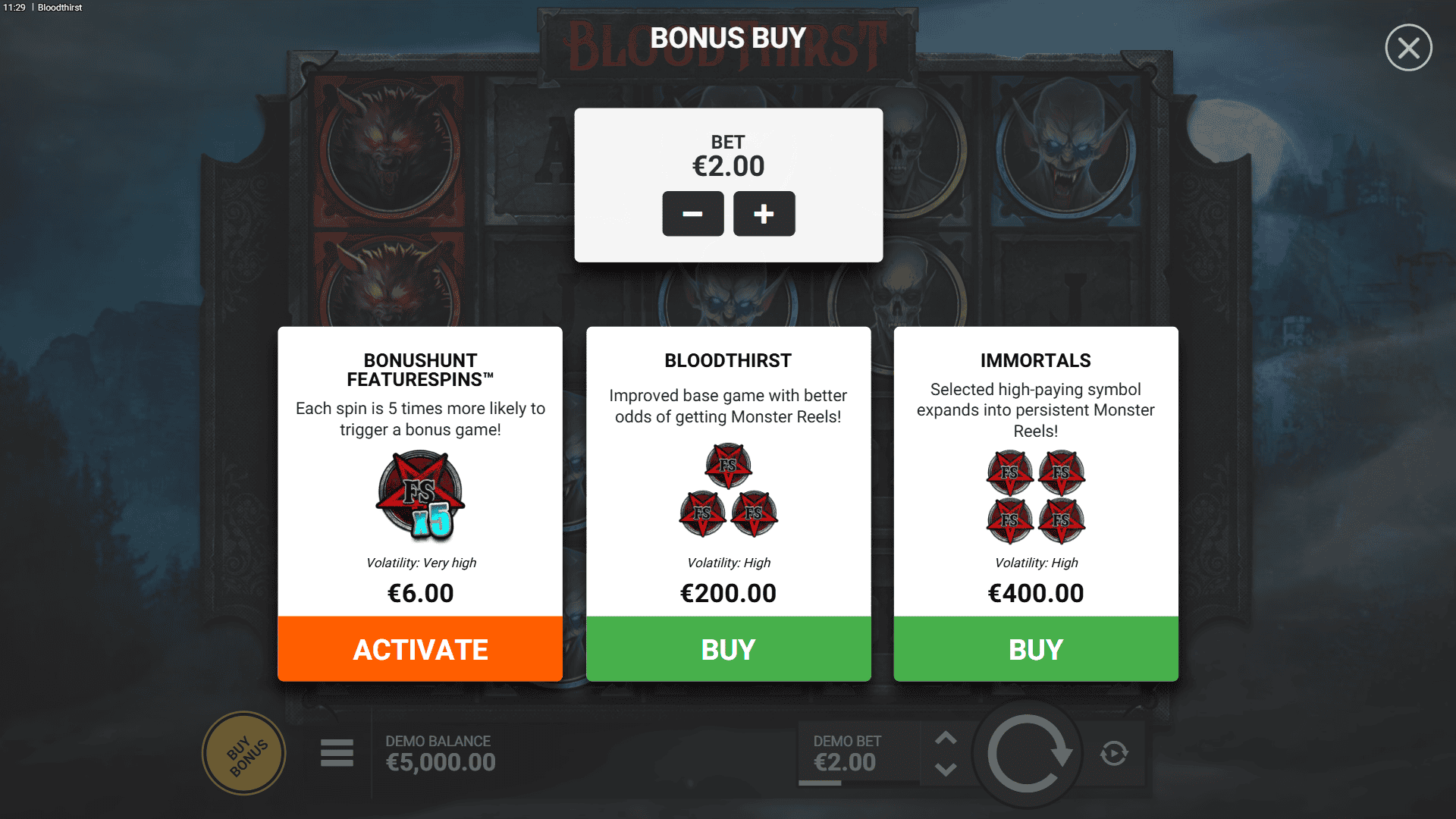 Bloodthirst bonus buy menu
