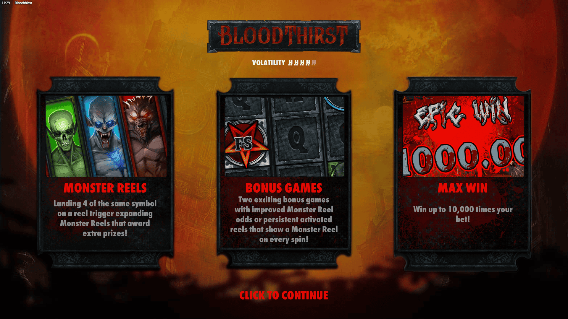 Bloodthirst slot intro screen