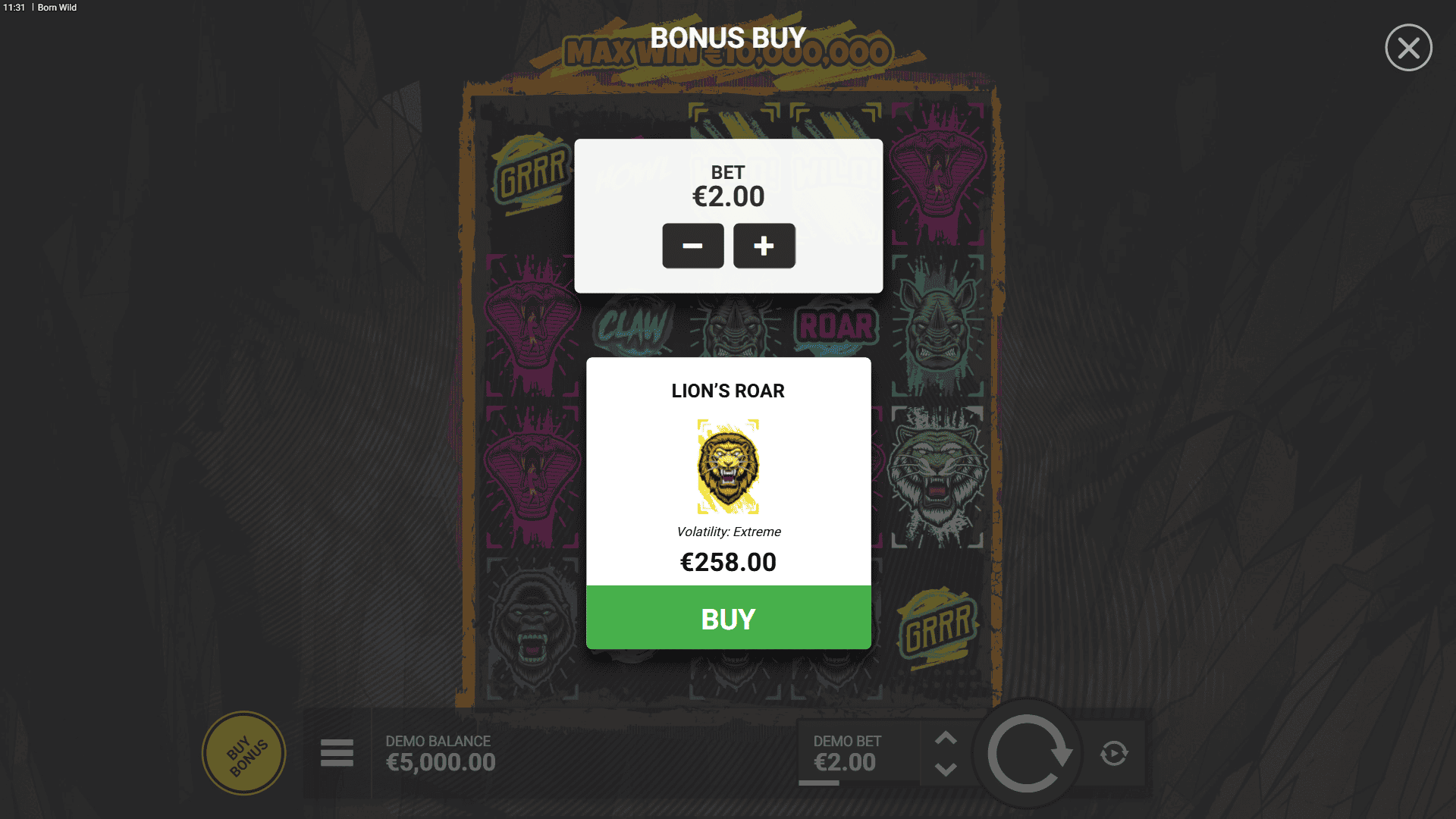 Born Wild bonus buy menu
