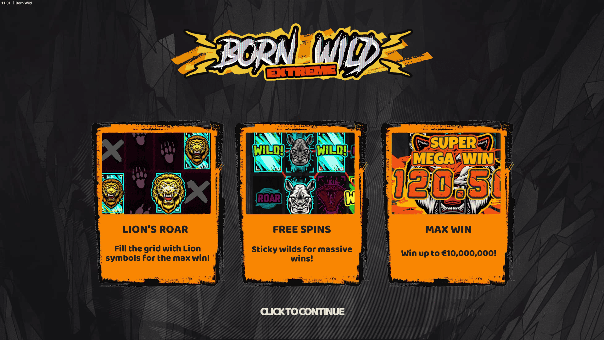 Born Wild slot intro screen
