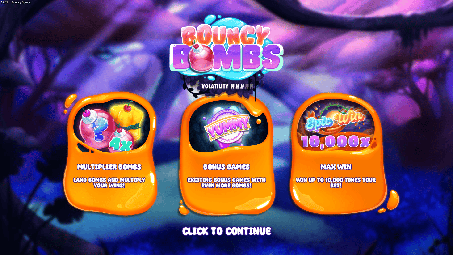 Bouncy Bombs slot intro screen