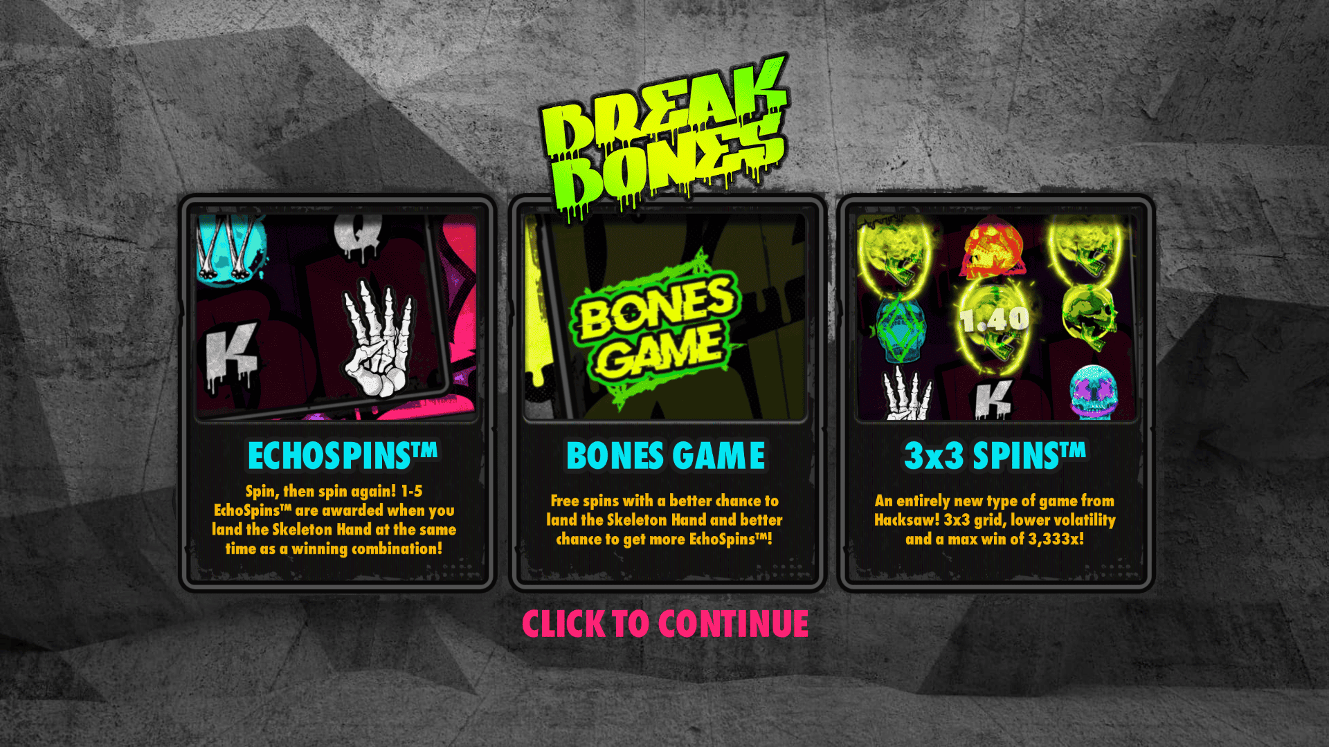 Break Bones slot intro screen