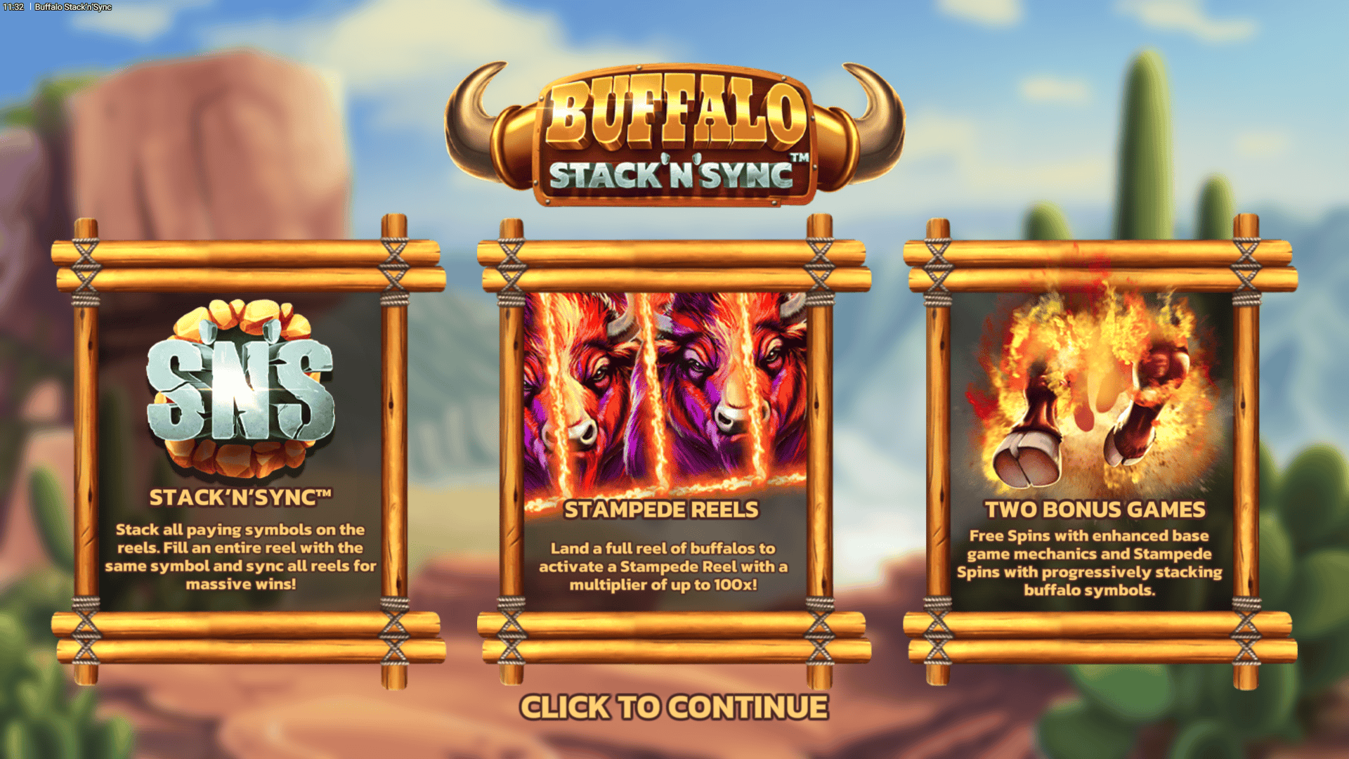 Buffalo Stack ‘n’ Sync slot intro screen