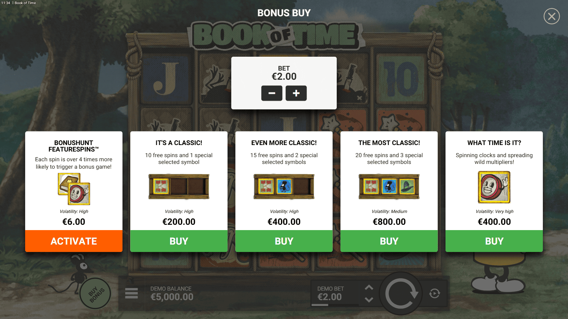 Book of Time bonus buy menu