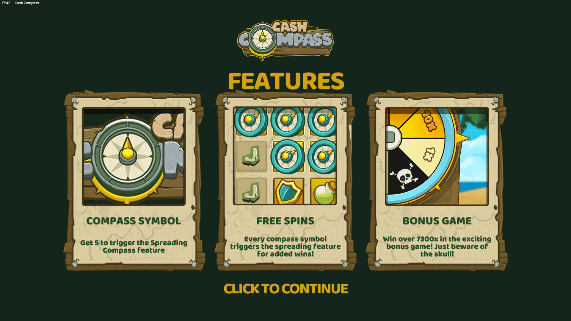 Cash Compass slot intro screen