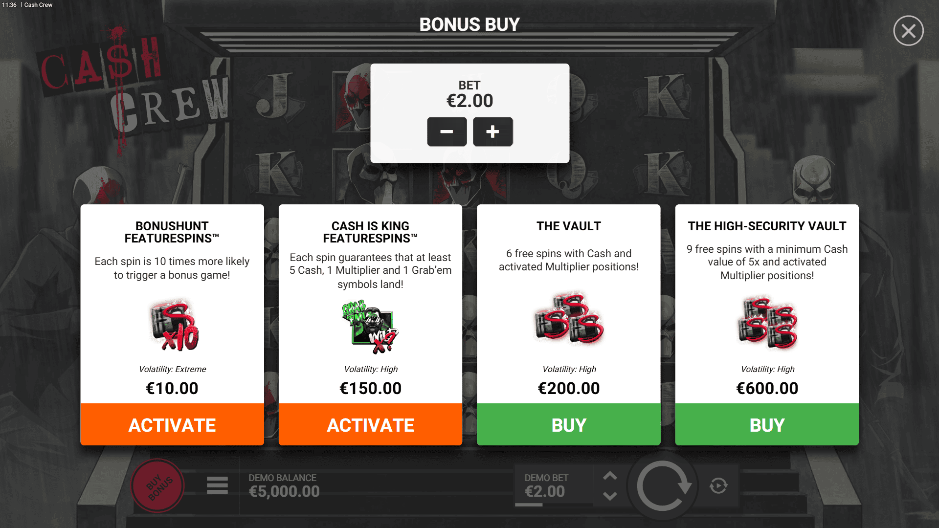 Cash Crew bonus buy menu