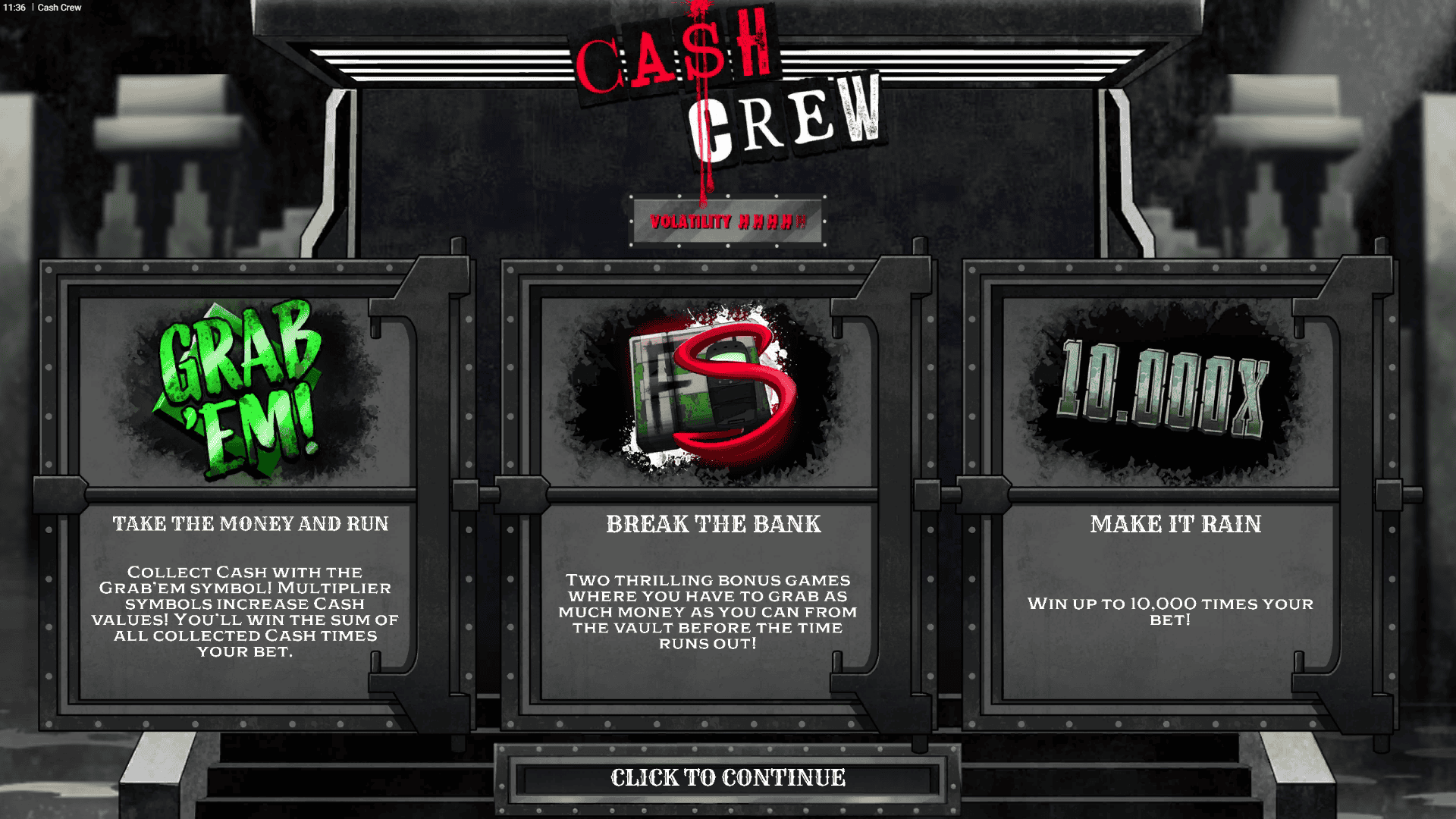 Cash Crew slot intro screen