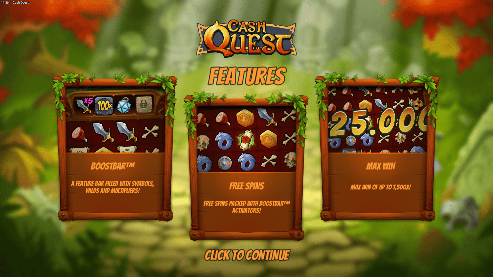 Cash Quest slot intro screen