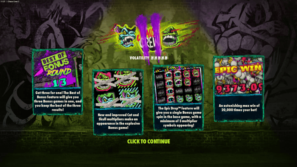 Hacksaw gaming chaos crew 2 intro screen