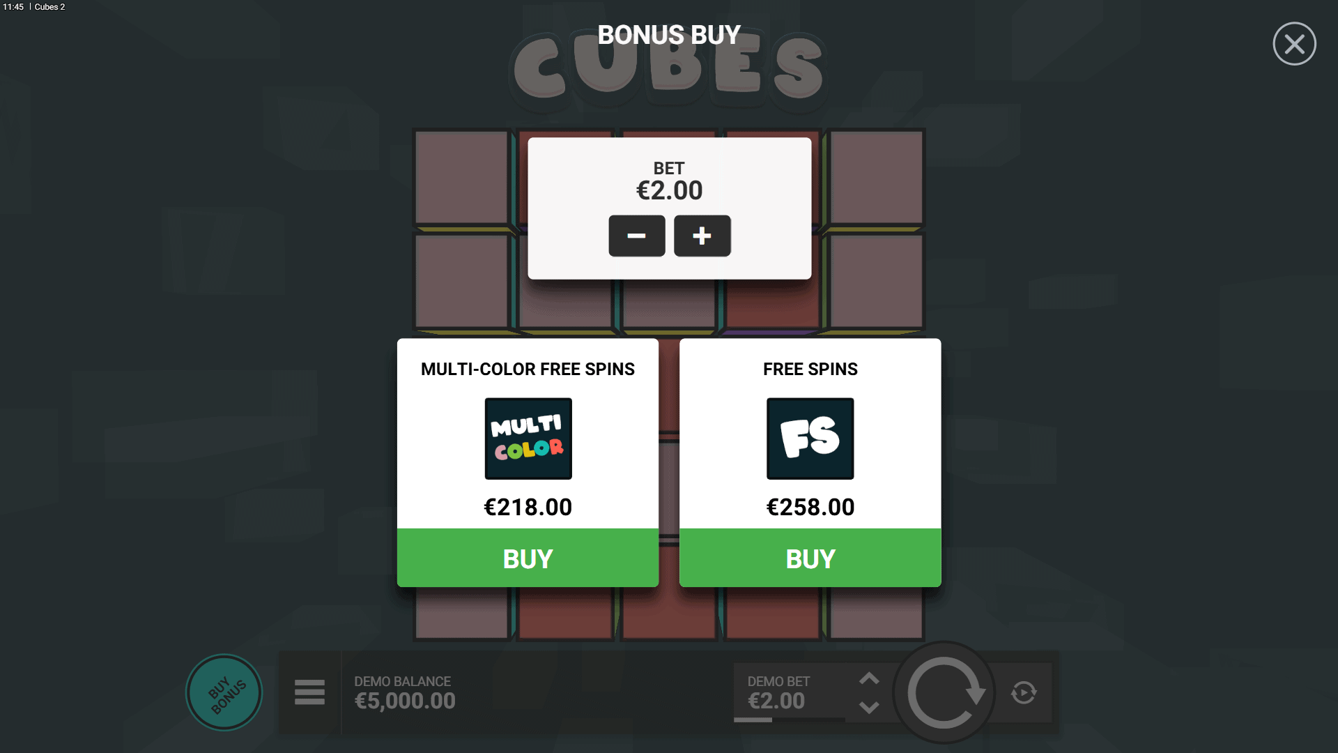 Cubes 2 bonus buy menu