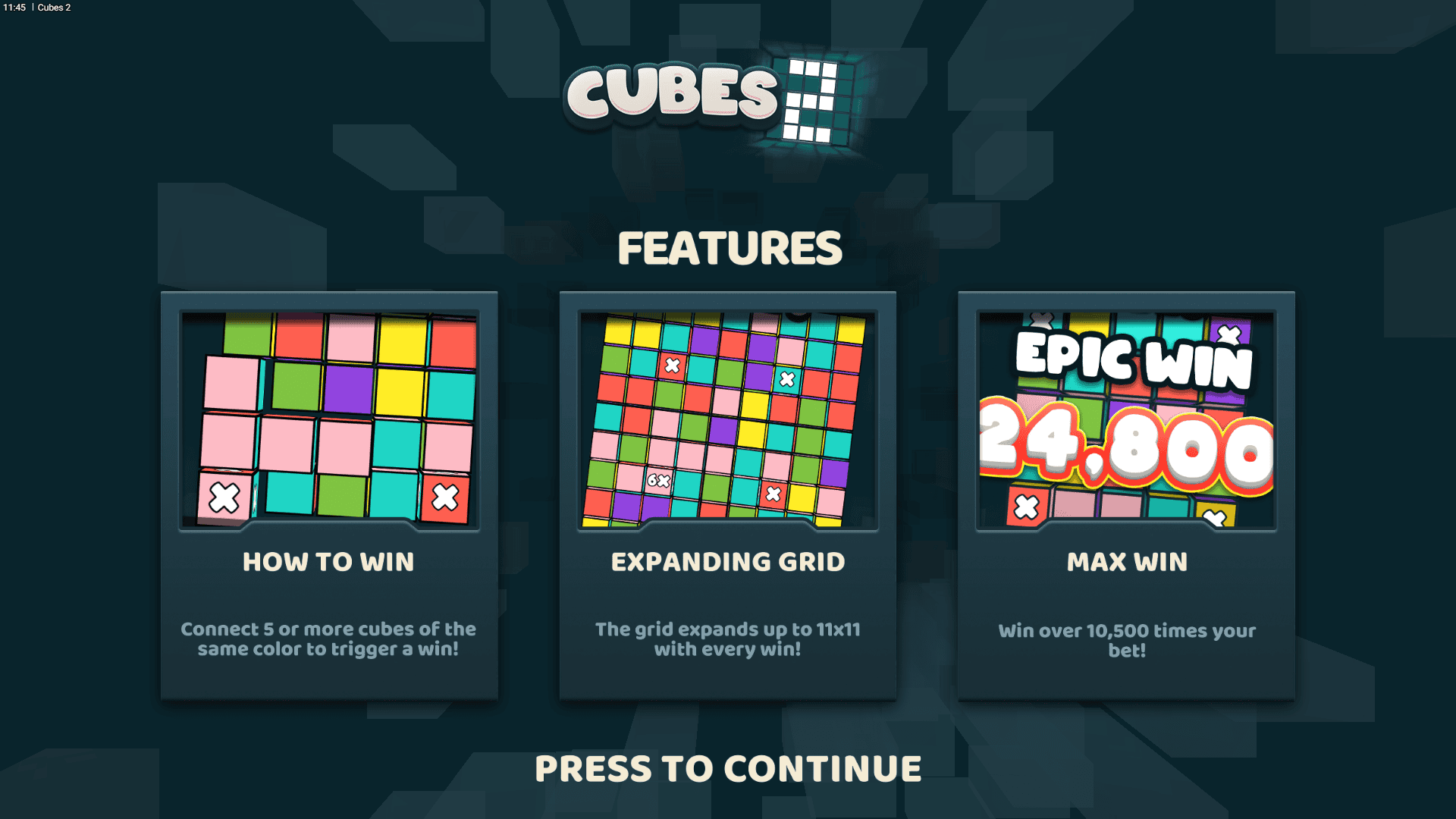 Cubes 2 slot intro screen