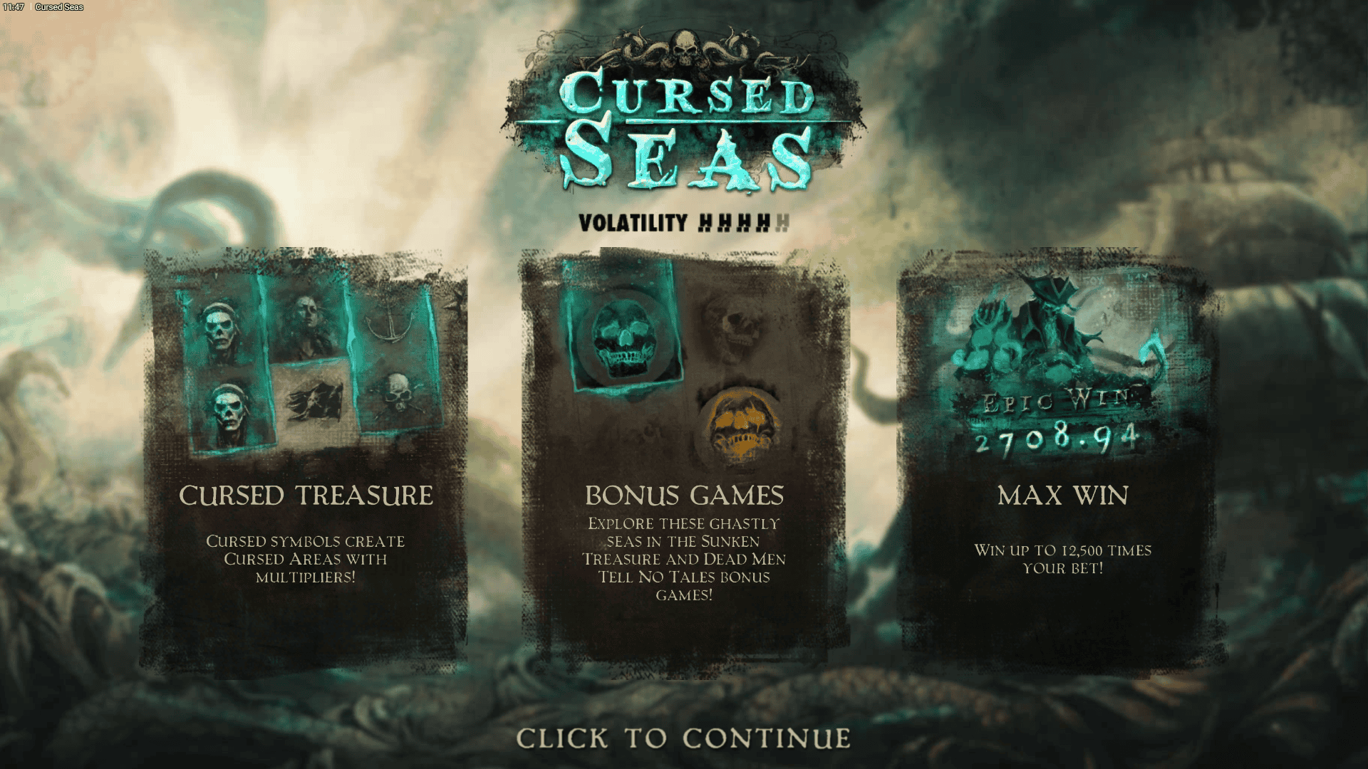 Cursed Seas slot intro screen
