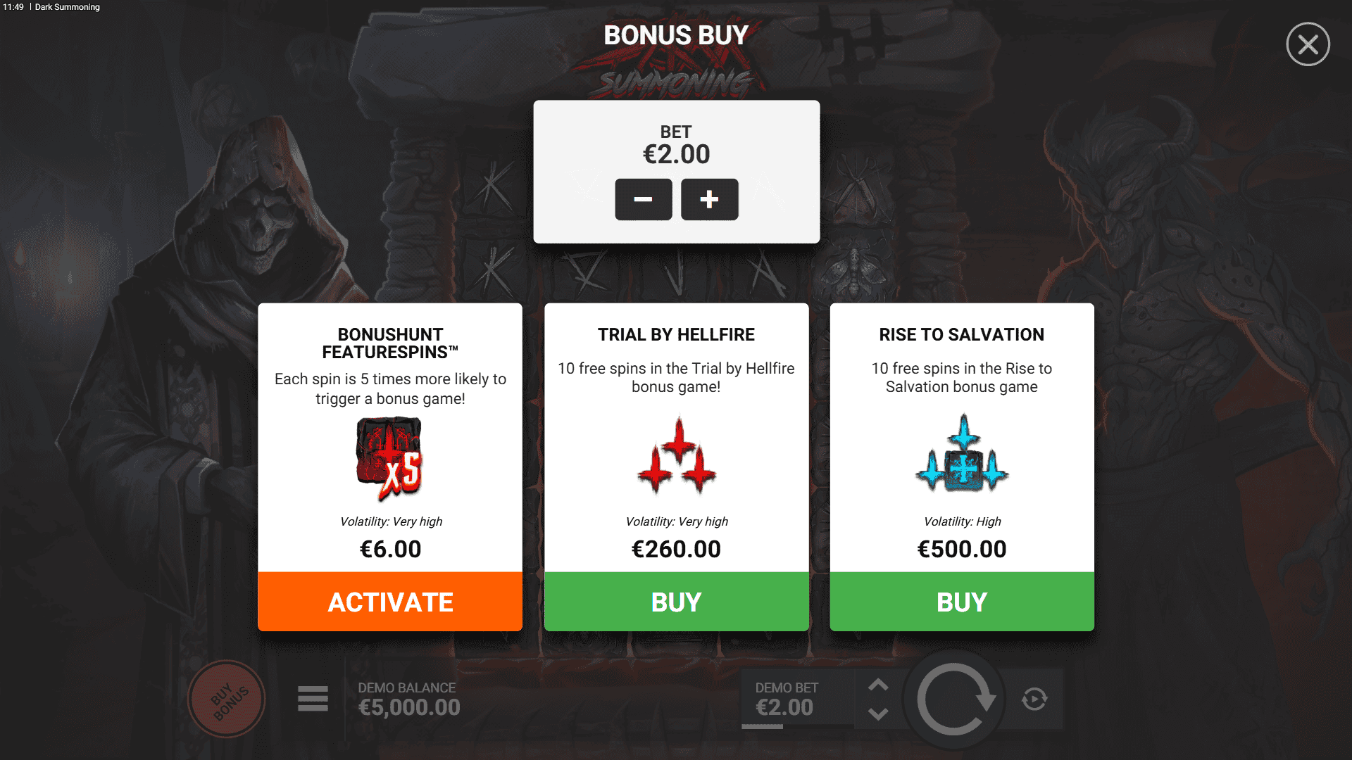 Dark Summoning bonus buy menu