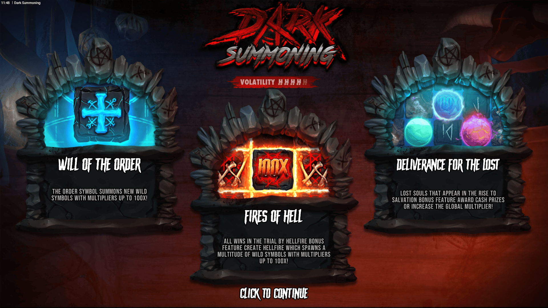 Dark Summoning slot intro screen