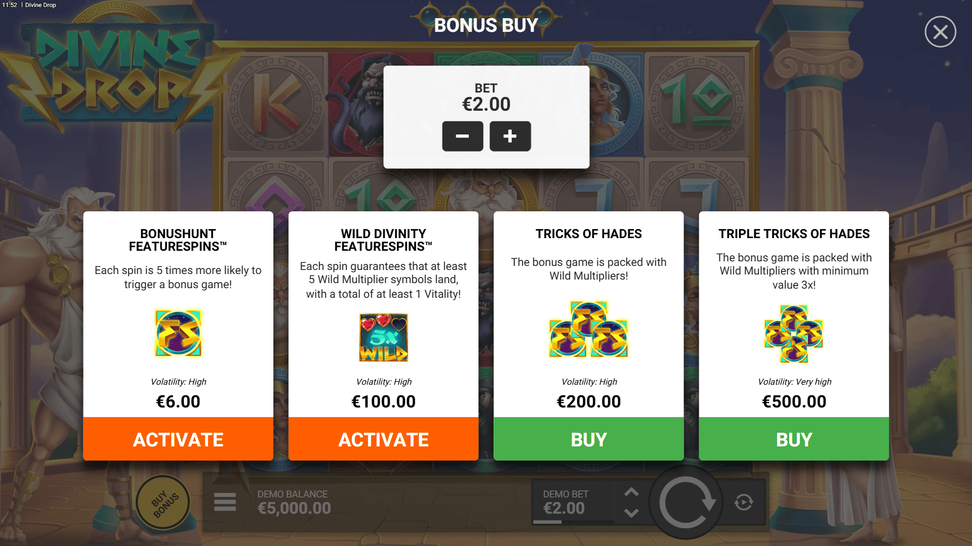 Divine Drop bonus buy menu