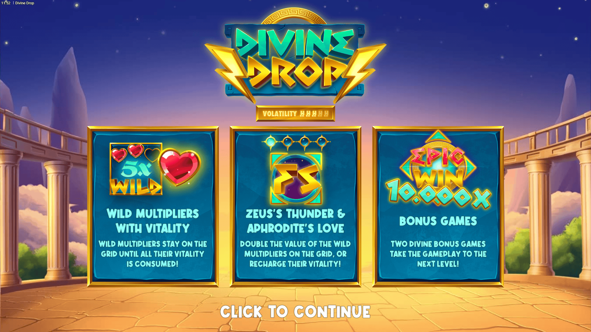 Divine Drop slot intro screen