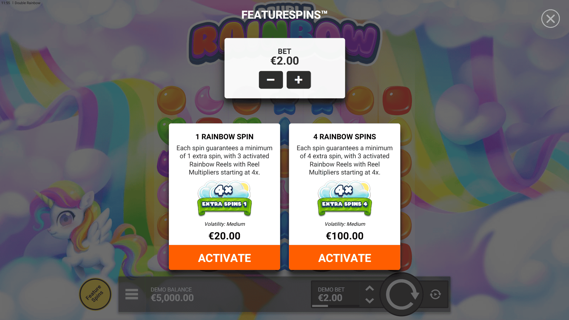Double Rainbow bonus buy menu