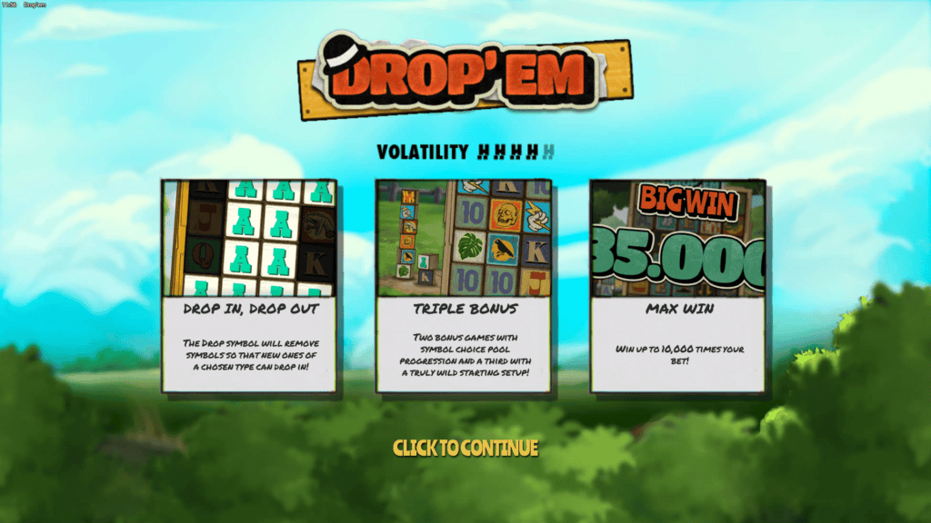 Hacksaw gaming drop em intro screen
