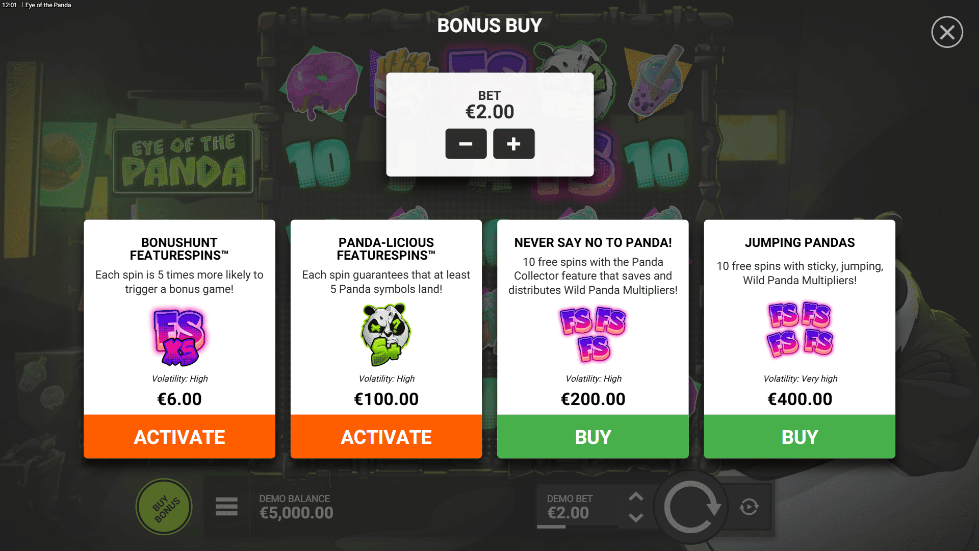 Eye of the Panda bonus buy menu