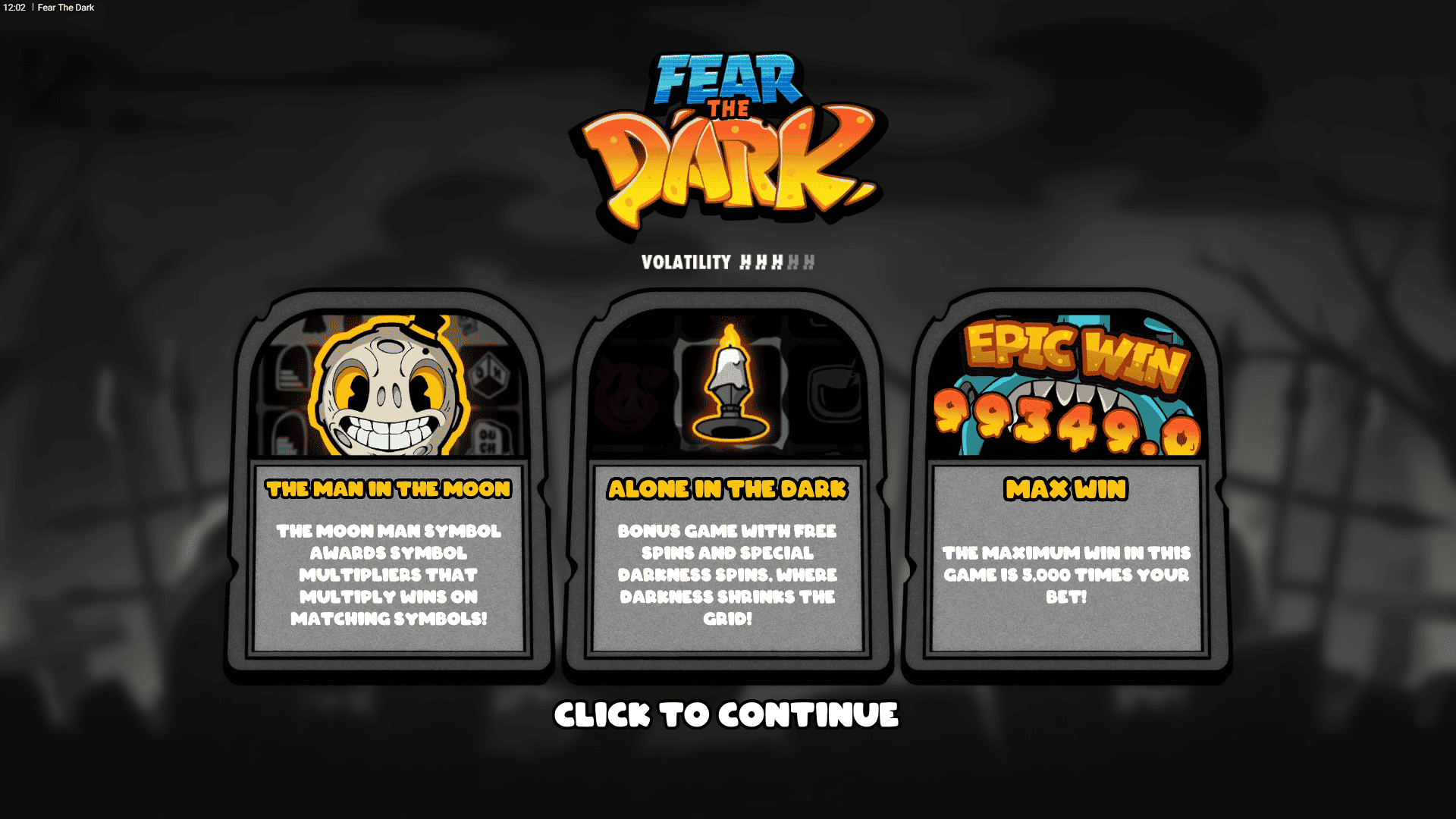 Fear the Dark slot intro screen
