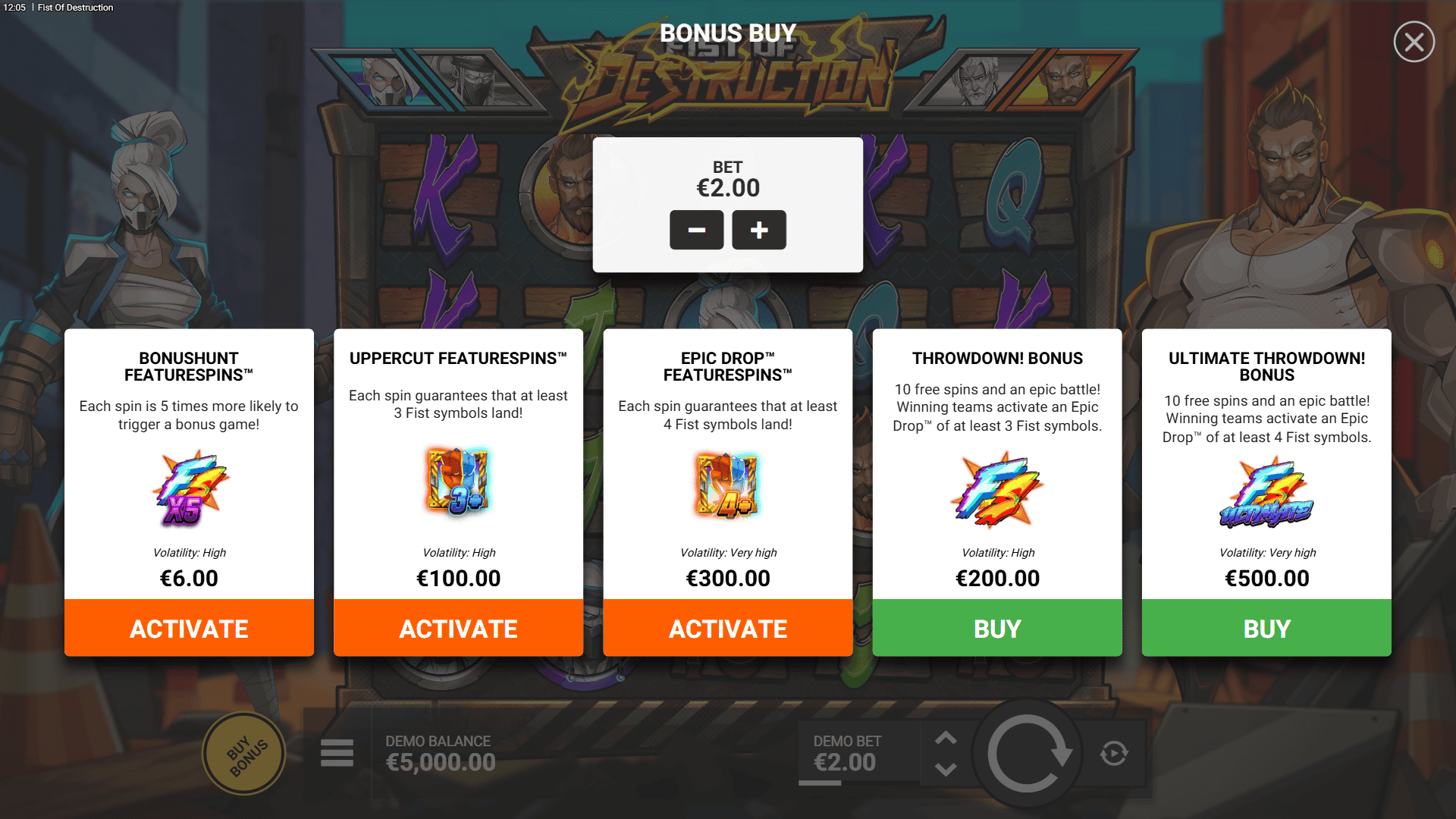 Fist of Destruction bonus buy menu