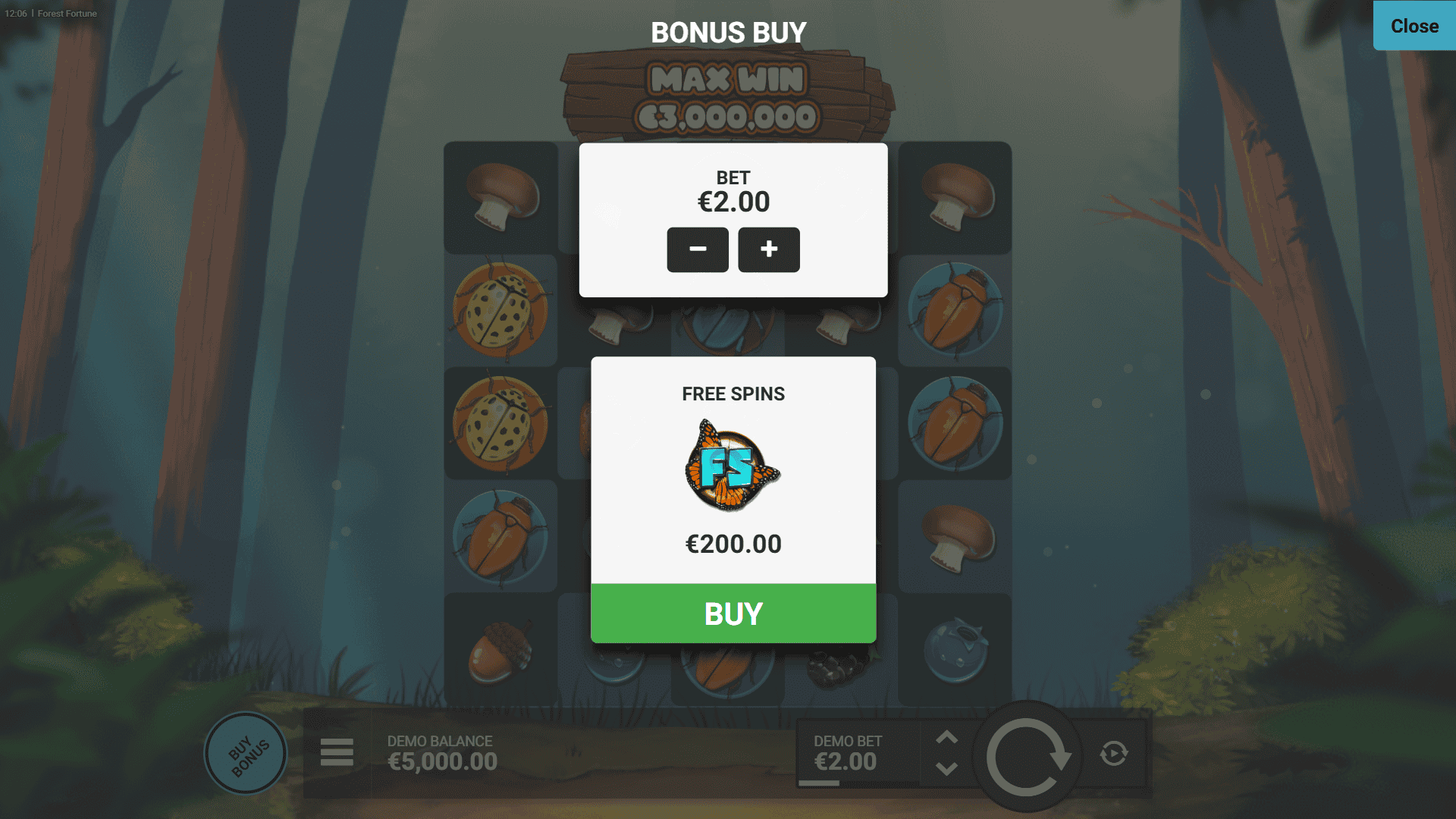 Forest Fortune bonus buy menu