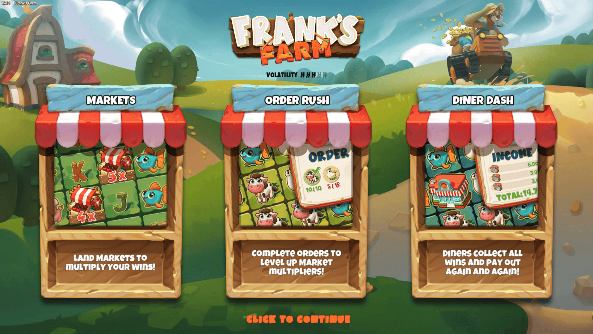 Frank&rsquo;s Farm slot intro screen