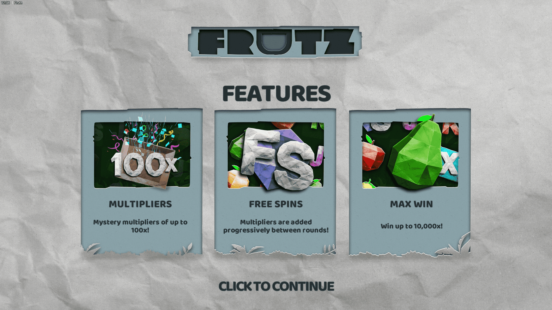 Frutz slot intro screen