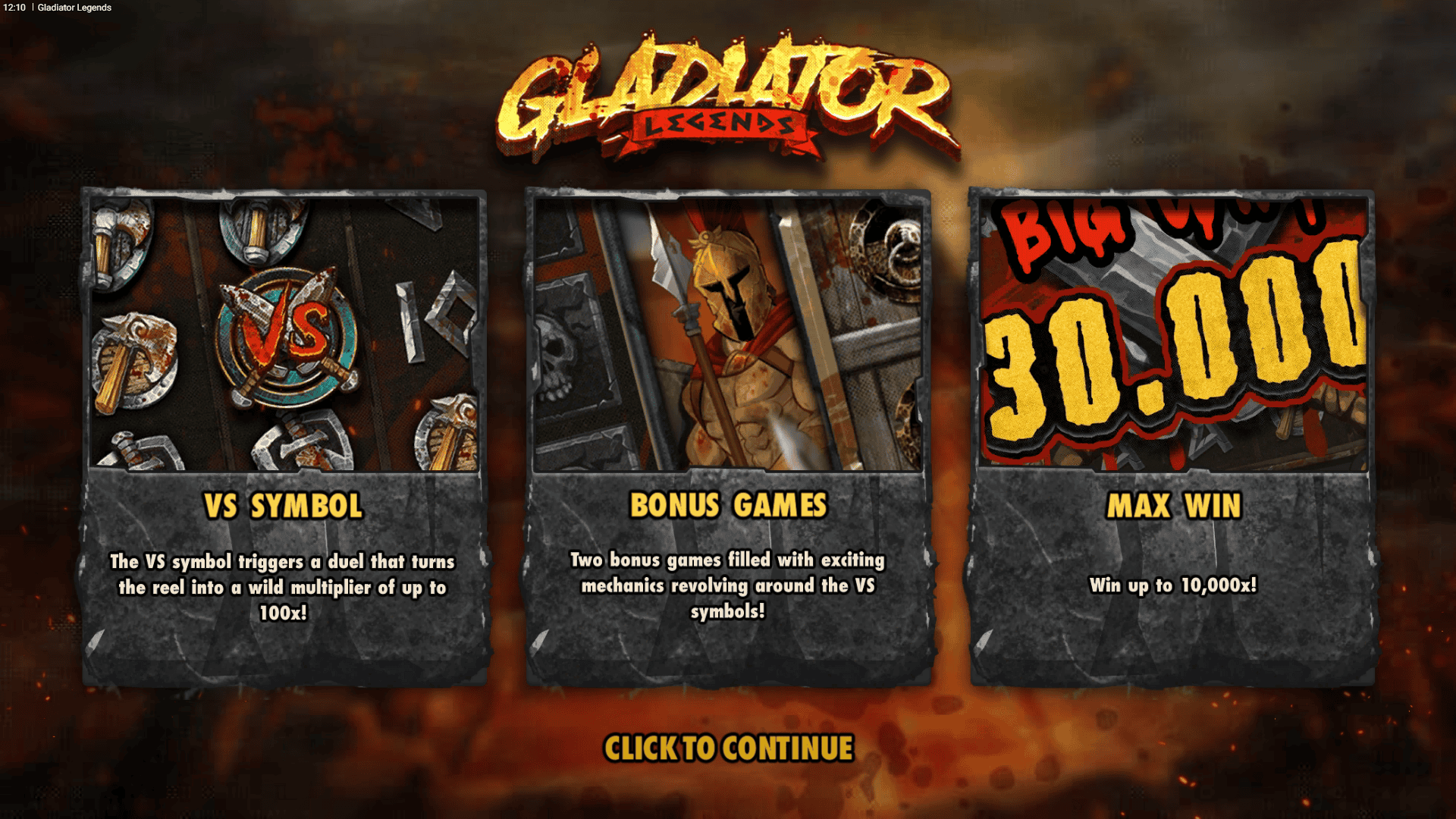 Gladiator Legends slot intro screen
