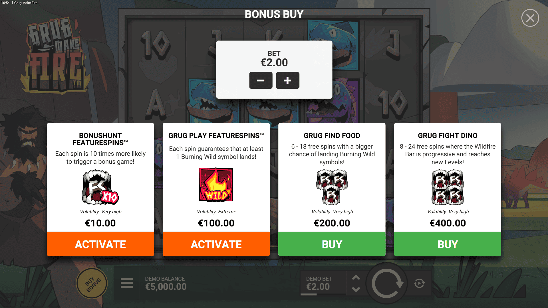 Grug Make Fire bonus buy menu