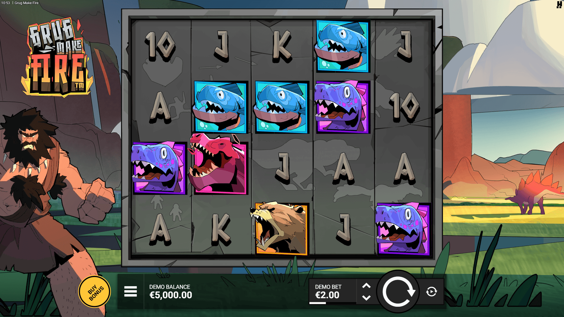 Grug Make Fire slot gameplay reels
