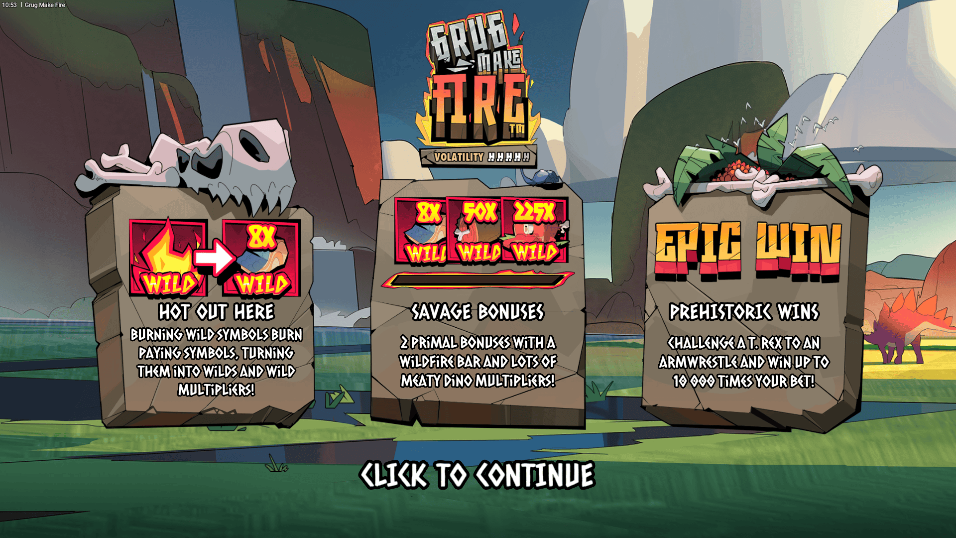 Grug Make Fire slot intro screen