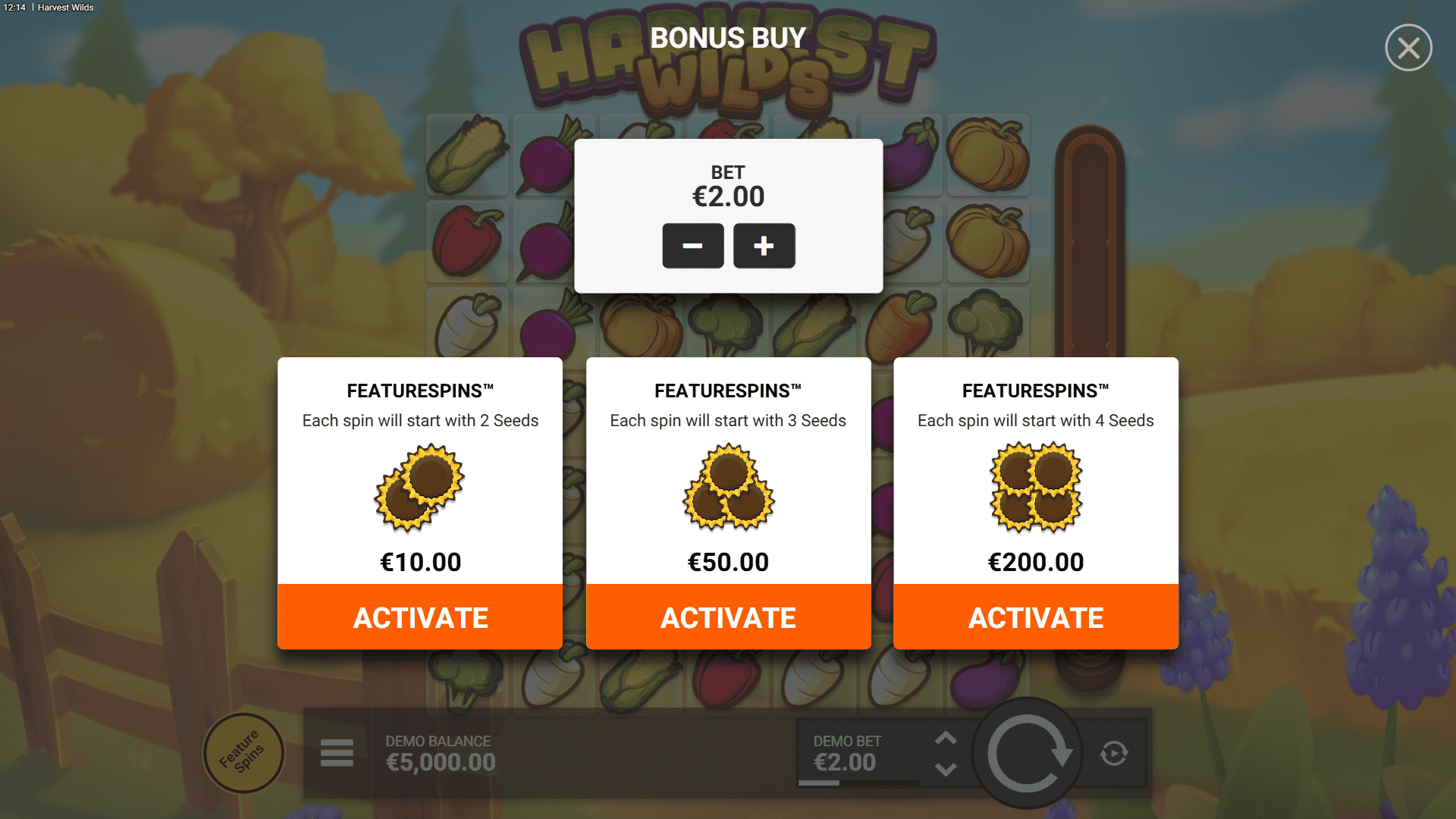 Harvest Wilds bonus buy menu