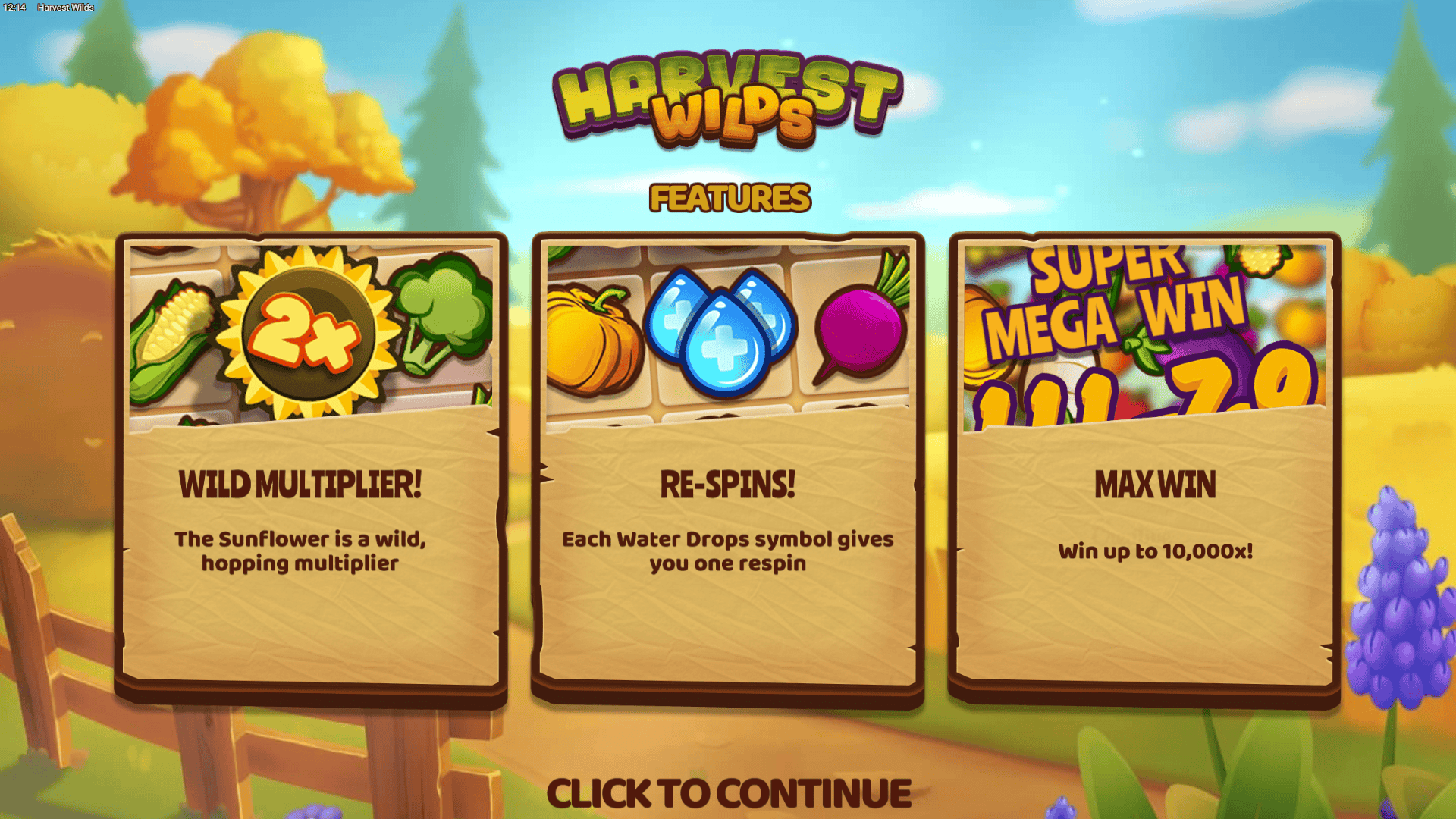Harvest Wilds slot intro screen